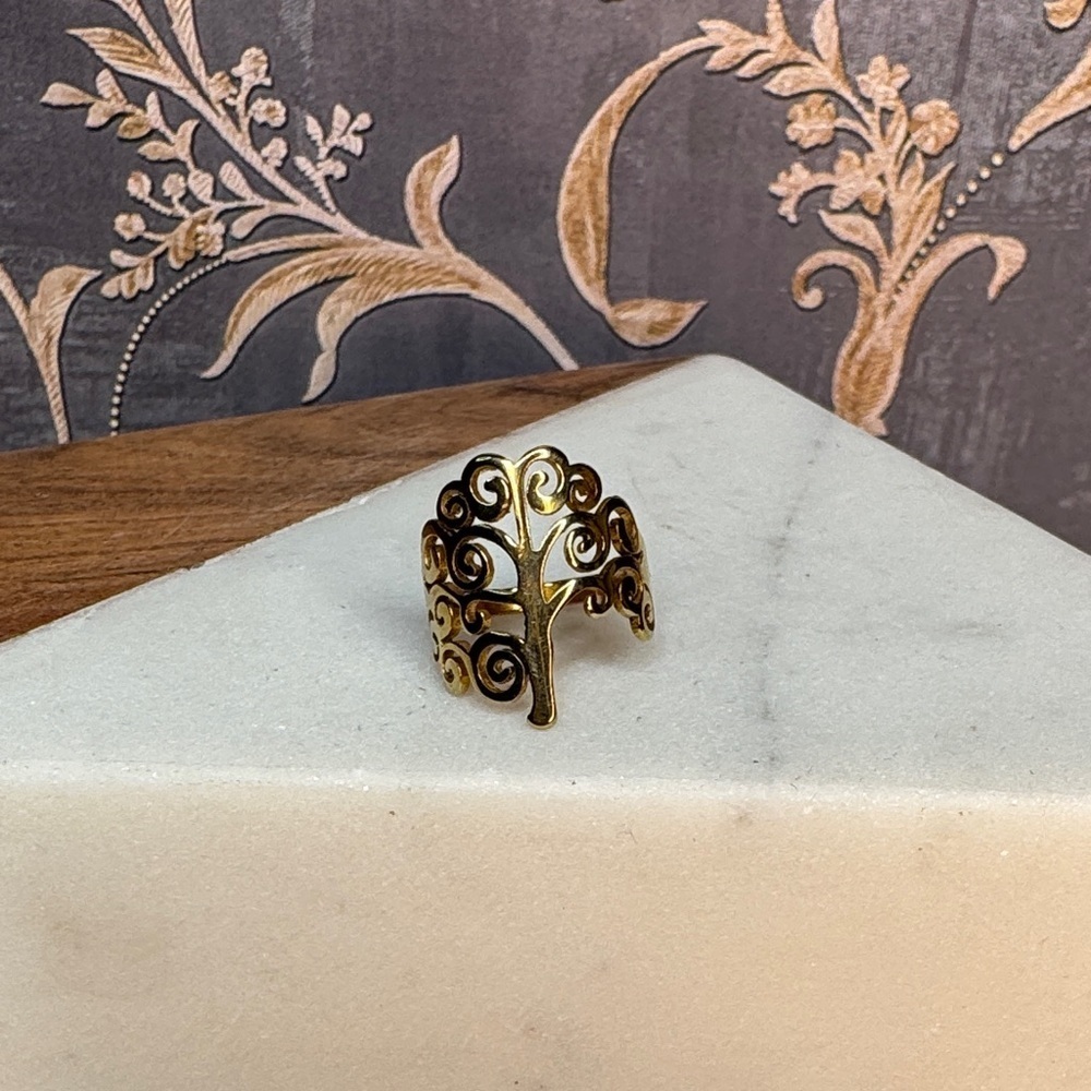 Vintage Gold Tone Tree Motif Ring Size 6 Lot D15 - Picture 5 of 8
